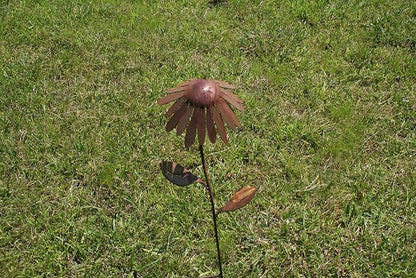 Metal Rustic and Colorful Flower Stakes Ranging from 9.5 to 36 Inches Tall (Coneflower Stake 30" Tall, Naturally Rusted)