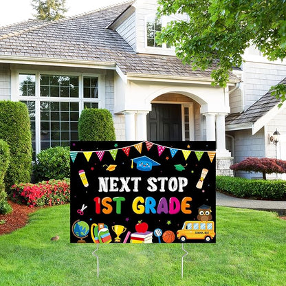 Class of 2026 Kindergarten Grad Yard Sign - Next Stop 1st Grade Graduate Lawn Sign with Stake Congrats Graduation Decorations Colorful Graduation Party Favors Supplies for Outdoor Photo Booth Props