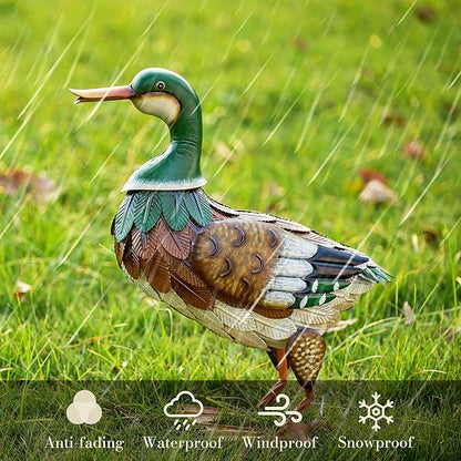 TERESA'S COLLECTIONS Garden Decor for Outside, Metal Mallard Duck Decorations for Outdoor Decor, 16 inch Duck Decoys Animal Outdoor Statues for Yard Patio Lawn Pool Porch Backyard