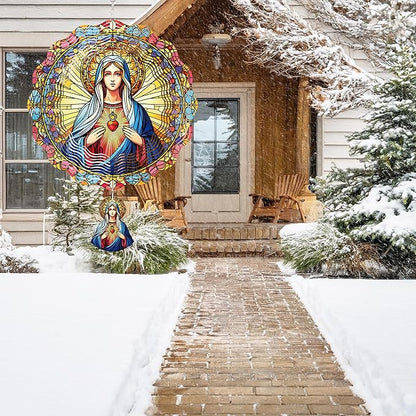 Hanging Wind Spinners Outdoor, 3D Kinetic Metal Wind Spinner with Virgin Mary Sacred Heart Design for Garden Yard Decor, Catholic Gifts for Women Sympathy Memorial