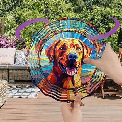 Labrador Retriever Wind Spinner Dog Memorial Gifts, Vibrant 3D Kinetic Aluminum Metal Yard Art, Loss of Dogs Sympathy Gifts, Hanging Outdoor Garden Decor, 8" Wind Sculptures for Patio, Porch (LR 7)