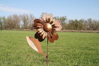 Metal Rustic and Colorful Flower Stakes Ranging from 9.5 to 36 Inches Tall (Sunflower Stake 34" Tall, Naturally Rusted)