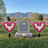 Frienda 2 Sets Cemetery Flowers Grave Stake Metal Floral Decor for Tombstone, Outdoor Gravesite Markers for Mom Dad, Memorial Day Spring Easter Grave Decor(Heart,Rose Red,White)