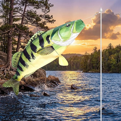 Newwiee 1 Pcs 45" Realistic Fish Windsock, Heavy Duty Fade Resistant Outdoor Hanging Flag with Swivel Clip for Boat, Dock, Lake House, Patio and Yard Decor (Bass)