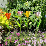 Linfevisi Outdoor Garden Decoration Flower Tulip Garden Stakes Metal Yard Art Signs Spring Decor Floral Lawn Ornaments Outside Plant Picks for Patio Porch Pathway 16.25 Inch Tall(Set of 4) (A)
