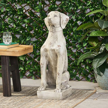 Merax MGO Antique White Dog Garden Statue - Outdoor Cast Stone Decor, Vintage-Style Yard Art, Weather-Resistant Patio Sculpture, No Assembly Required (31.5" H x 13" W)