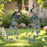 36" Oversized Peacock Decor Set of 2, Hand-Painted Metal Yard Art, Weatherproof Outdoor Garden Statues & Sculptures for Lawn, Flower Beds, Patio, Backyard or Indoor Kitchen & Home Decor