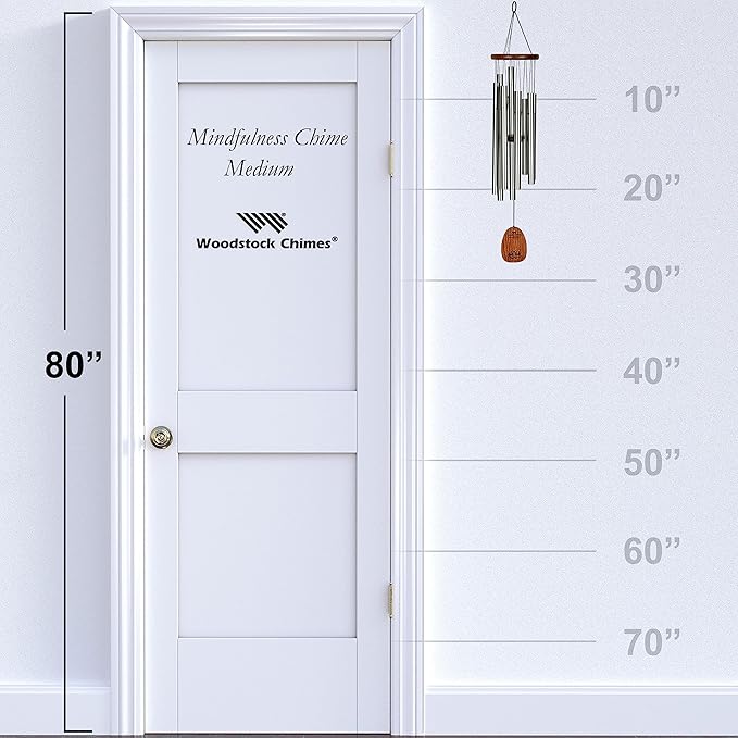 Woodstock Wind Chimes for Outside, Garden Decor, Outdoor Decor for Your Patio and Front Porch (28") Silver Wind Chime Woodstock Mindfulness Chime Medium (WMCM)