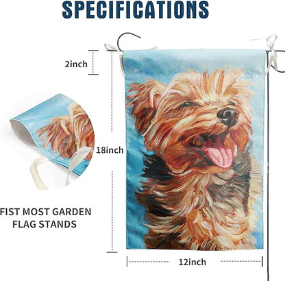 Happy Yorkie Garden Flag - Dog All-Weather Flag, Small Puppy Outdoor Seasonal Flag, 12 x 18 Inch, Vibrant Color, Double Sided, Holiday Yard Decor