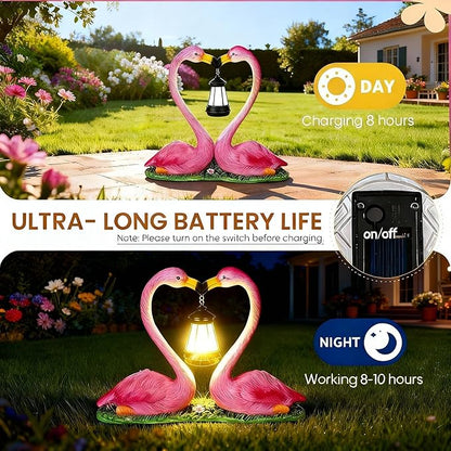 Reallnaive Outdoor Solar Lawn Flamingo Lights for Mom Waterproof Garden Kissing Flamingo Heart Decoration with LED Decoration for Summer Party Favors Gifts Yard Patio Lawn Courtyard Centerpiece Decor