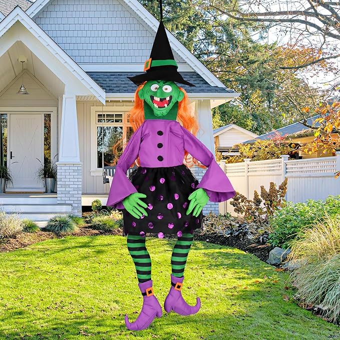 POPGIFTU 35" Halloween Witch 3D Windsock – Outdoor Hanging Witch Decoration for Yard, Porch, Garden or Party