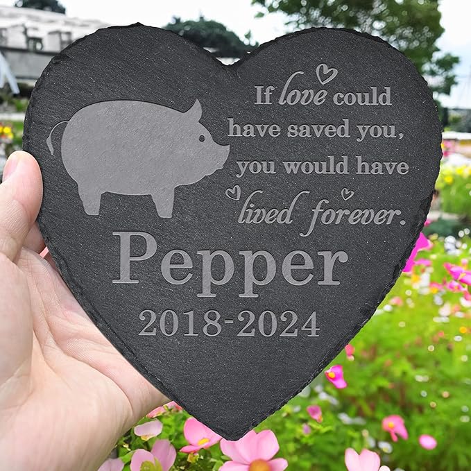 Pig Memorial Stone Pig Garden Statue - Pig Memorial Gifts - Pig Tombstone - Pig Loss Gift - Loss of Pet Pig - Heart