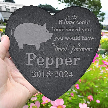 Pig Memorial Stone Pig Garden Statue - Pig Memorial Gifts - Pig Tombstone - Pig Loss Gift - Loss of Pet Pig - Heart