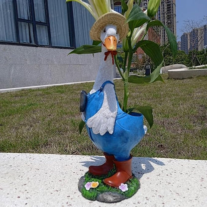 Duck Garden Statue Planter - Duck Succulent Flowerpot, Resin Animal Figurine for Indoor Outdoor Patio, Balcony, Office Desk Decor & Housewarming Gifts