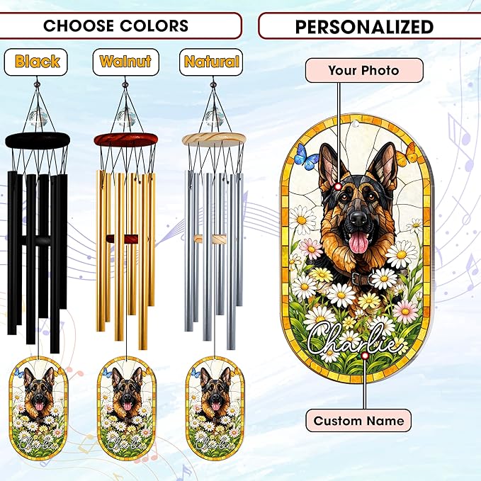 Personalized Pet Memorial Wind Chimes for Dogs Cats, Custom Photo Crystal Memory Suncatcher Ornament, Cat Remembrance Keepsake, Pet Loss Sympathy Gift for Women Dog Lover, WindChimes Outdoor Décor
