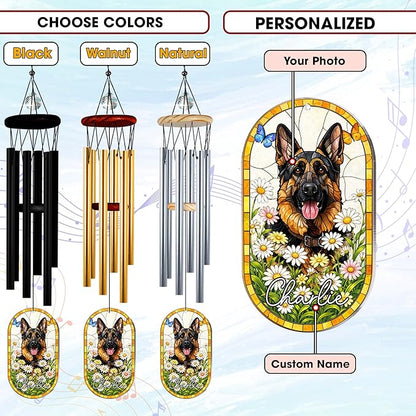 Personalized Pet Memorial Wind Chimes for Dogs Cats, Custom Photo Crystal Memory Suncatcher Ornament, Cat Remembrance Keepsake, Pet Loss Sympathy Gift for Women Dog Lover, WindChimes Outdoor Décor