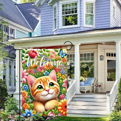 BlissYard Spring Cat Garden Flag 12x18 Inches Double Sided Cute Colorful Floral Sunflower Butterfly Welcome Yard Flags Summer Seasonal Flower for Outside Decor Home Farmhouse Holiday Decorations
