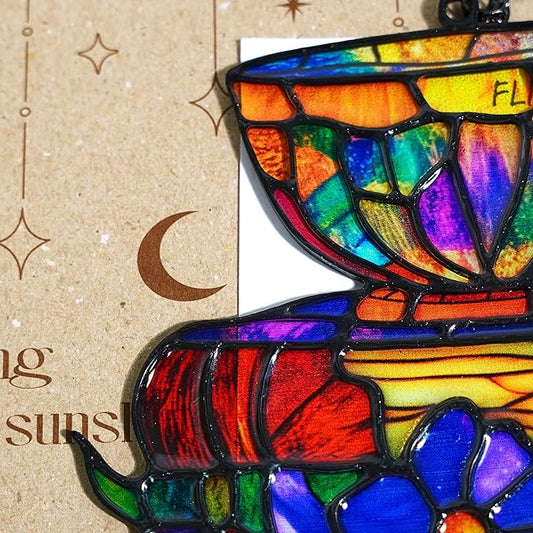 Books Teacup Handmade Artisan Resin Sun Catcher, Book Suncatchers for Window Hanging, Bookish Gifts for Readers Book Lovers Bookworm, Gift for Mother's Day, Women, Mom, Wife, Grandma