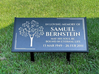 Personalized Black Granite Headstone, Tombstone 12x6 & 24x12 Memorial Grave Marker with Metal Stand, Graveyard Sign