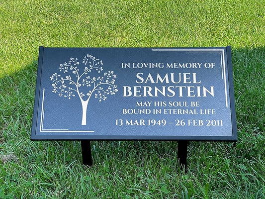 Personalized Black Granite Headstone, Tombstone 12x6 & 24x12 Memorial Grave Marker with Metal Stand, Graveyard Sign