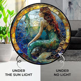 Mermaid Stained Glass Window Hanging Sun Catcher Halloween Haning Ornament Decoration Christmas Birthday Gifts for Lover and Friends