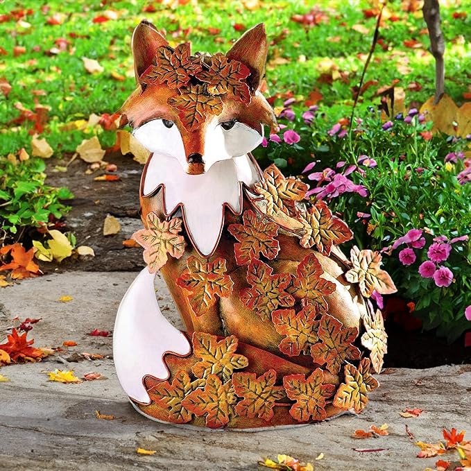 10" Metal Cute Fox Garden Accent, Whimsical Fox Lover Ornament, Real Metal Sculpture Decor, Funny Animal Outdoor Statue, Unique Decorative Lawn Fox Figurine Gift