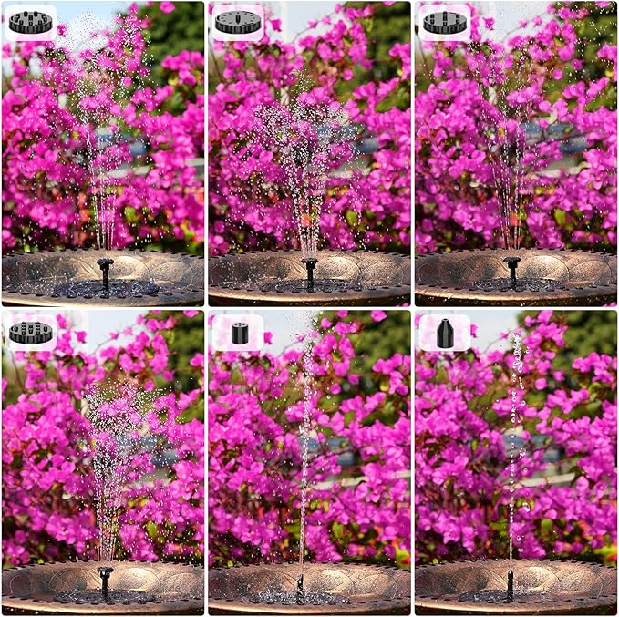 AISITIN 3.5W Solar Fountain Pump Built-in 1500mAh Battery, Bird Bath Fountain with 6 Nozzles, Solar Floating Water Pump for Bird Bath, Fish Tank, Pond, Pool, Garden and Outdoor
