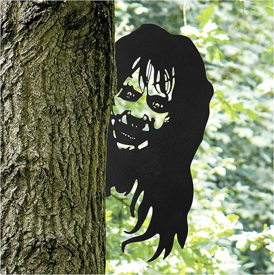 Metal Garden Fence Decor - Double Sided Black Yard Art, Weatherproof Garden Sculptures for Outdoor Patio, Farmhouse Fence Halloween Spooky Decor, Backyard Ornaments for Lawn (Witch)
