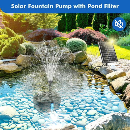 POPOSOAP Solar Pond Filter with Fountain Pump Kit Built-in 1800mAh Battery Backup, 8W Solar Water Fountain Pump, Pond Filters for Outdoor Ponds Bird Baths DIY Water Feature