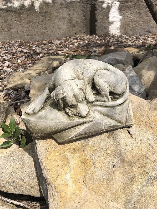 Sleeping Dog Statue | Reconstituted Stone Animal Concrete Garden Decor Lawn Ornament - Made in UK
