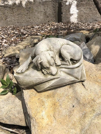 Sleeping Dog Statue | Reconstituted Stone Animal Concrete Garden Decor Lawn Ornament - Made in UK