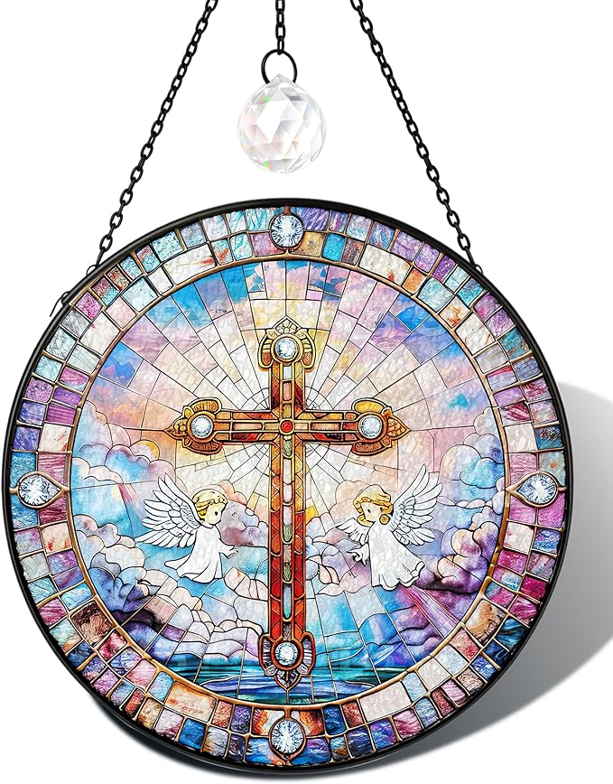 Christian Stained Glass Window Hanging Sun Catcher, Religious Faith for Mom or Grandma, Church Window Decor