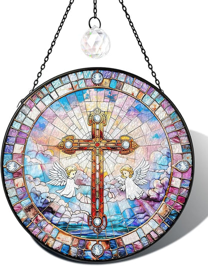 Christian Stained Glass Window Hanging Sun Catcher, Religious Faith for Mom or Grandma, Church Window Decor