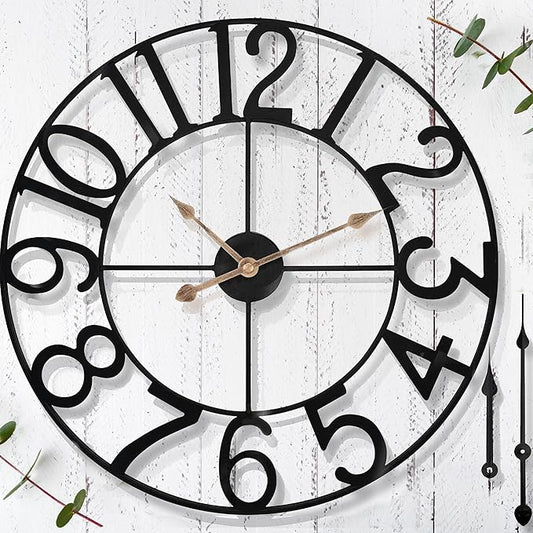 24 in Large Outdoor Clock – Retro Outdoor Indoor Wall Clock for Patio/Pool Area – Farmhouse Decorative Outdoor Clocks Sient Battery Operated – Vintage Industrial Outside Clock for Garden, Backyard