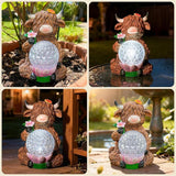 Highland Cow Garden Decor Solar Garden Lights, Highland Cow Outdoor Statue with LED Crystal Ball Waterproof for Outdoor,Lawn,Patio,Highland Cow Gifts