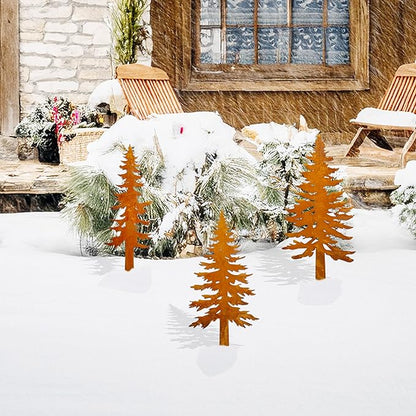 Pine Tree Metal Yard Decor Durable Outdoor Garden Stakes for Forest and Cabin Aesthetics