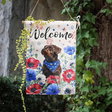 4th of July Chocolate Lab Garden Flag Red White Blue Floral Labrador Dog Yard Flags Small Memorial Independence Day Banner 12x18 Double Sided for Outside Outdoor Patriotic Decor