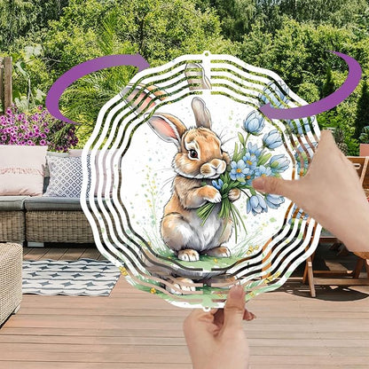 Easter Bunny Wind Spinner Easter Day Gifts 3D Metal Kinetic Hanging Wind Sculpture Spinners for Yard and Garden Indoor Outdoor Window Easter Rabbit Yard Art Garden Decoration 8 Inch (Bunny 8)