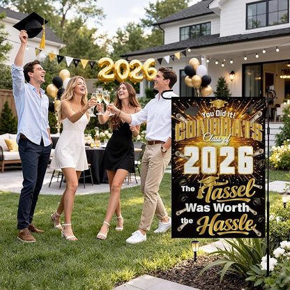 Graduation Decorations 2026 - Class of 2026 Garden Flag | Graduation Decor Party Favors Supplies for Outdoor Indoor Double-Side Backdrop Banner for Garden Porch Patio Lawn Yard Home,12x18Inch (Black)