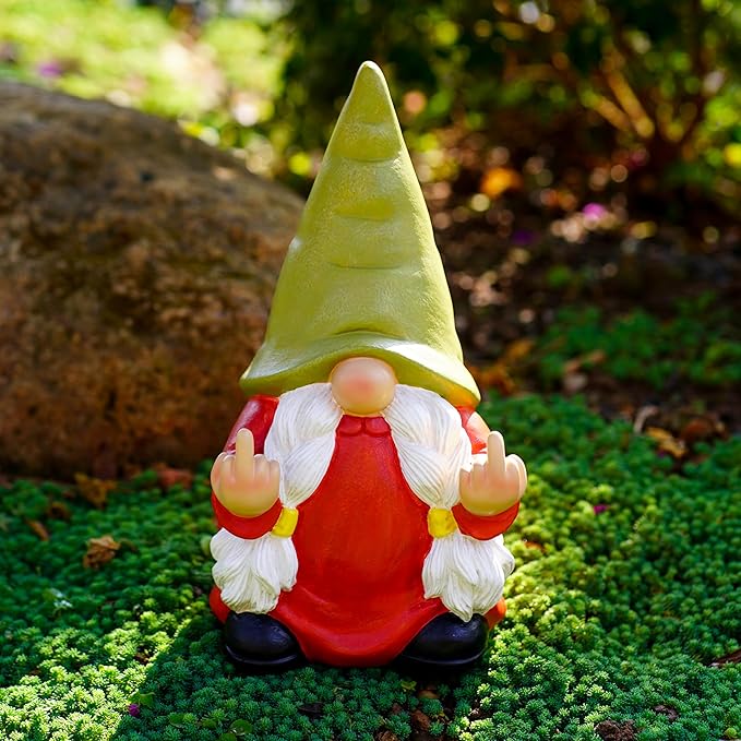 Middle Finger Gnome Statue 12.4in Female, Large Naughty Garden Gnome Statue Decoration and Lawn Ornament - Funny Garden Gnomes for Outdoor or Home Decor