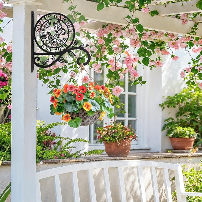 Personalized Metal Plant Hanger Bracket, Custom Name Hanging Plant Hook for Indoor Outdoor Use, Decorative Wall Mount Garden Hook for Flower Baskets, Bird Feeder, Wind Chime (Garden)