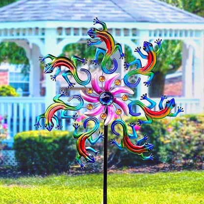 58" Metal Lizard Wind Spinner with Larger Garden Stake, Windmill,Wind Sculptures for Yard and Garden Lawn Patio Decor(Blue)