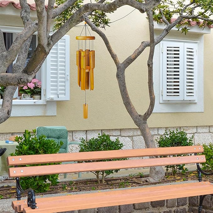 Bamboo Wind Chimes Outdoor, Wooden Wind Chimes for Outside with Melody Deep Tone, Classic Zen Garden Windchime for Relaxation, Grace.Home Décor for Patio, Garden or Indoor