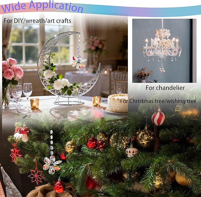 Flower Petal Crystal Suncatcher Hanging Crystals for Windows Sun Catcher Chandelier Lamp Tree Decor, Crystal Glass Ornaments (AB)