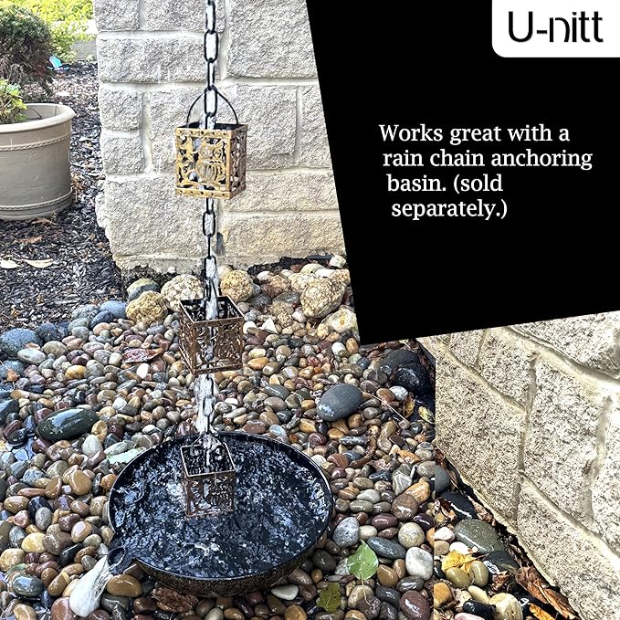 Rain Chain Water Collection for Gutters, Rainwater Catcher & Diverter, 8.5 FT Chains for Outside Garden, Antique Light Up Cups, Roof Downspout, Works with Heavy Rain, w/ Gutter Clip for Rainchains