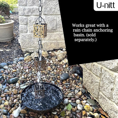 Rain Chain Water Collection for Gutters, Rainwater Catcher & Diverter, 8.5 FT Chains for Outside Garden, Antique Light Up Cups, Roof Downspout, Works with Heavy Rain, w/ Gutter Clip for Rainchains