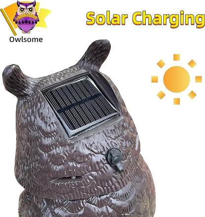 Owlsome Solar Owl with Glowing Eyes, Rotating Head, Hoot Sound, Motion Detector and Silent Mode, Plastic Owl Garden Sculpture, Garden Decoration