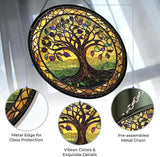 Tree of Life Suncatcher Stained Glass Window Hanging Handmade Stained Glass Suncatchers Metal Chain Outdoor Garden Decor Gift for Women Christmas Thanksgiving (12”x12”)