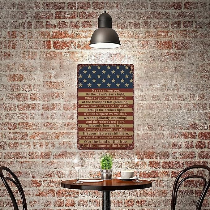 American Flag Star Spangled Banner Metal Signs Are For Home Patios, Terraces, Bars, Wall Decorations And Are 12x8 Inch In Size