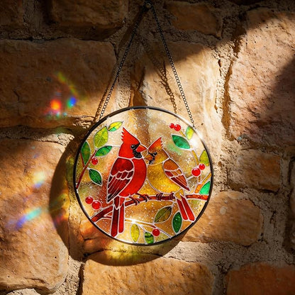 LITIVY Stained Glass Window Hanging – Cardinal Birds on A Branch Suncatcher – Mother’s Day Memorial Gift, 8 Inch Rainbow Maker & Sun Catcher Decor for Windows, Whimsical Gifts for Women